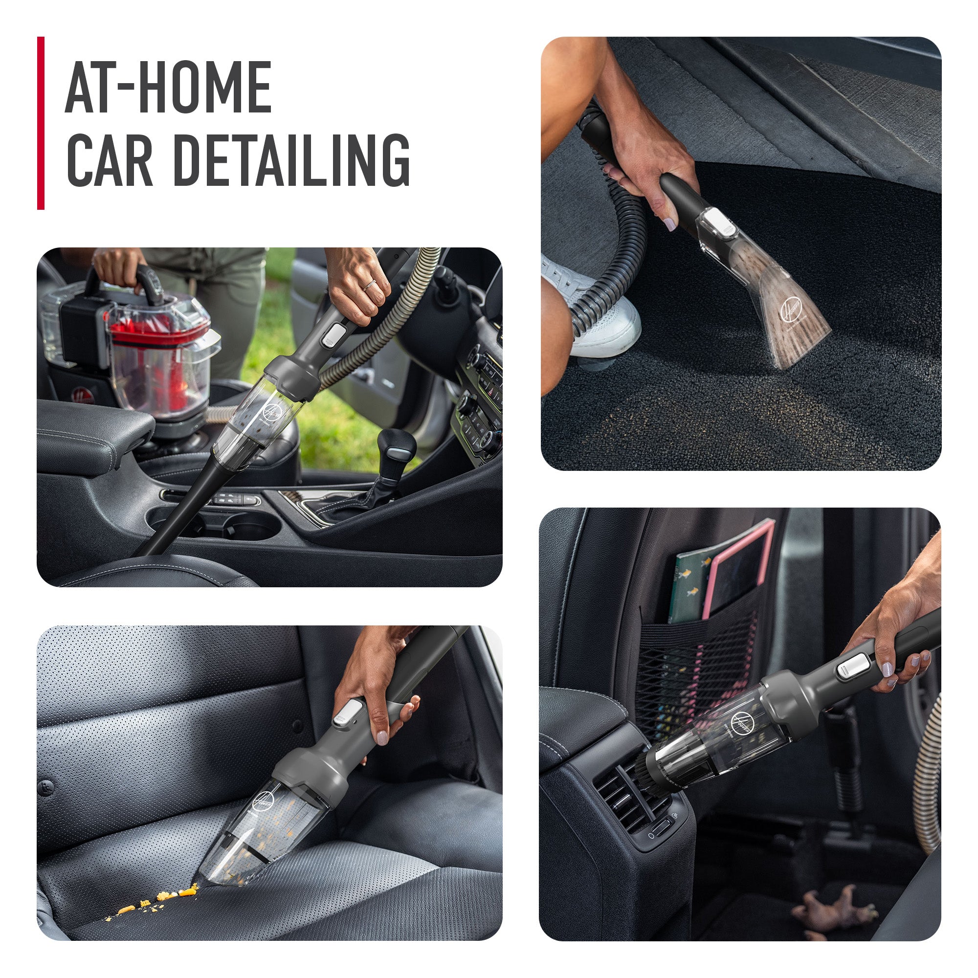 Person using their dry debris tool and the max extraction tool for at-home car detailing.