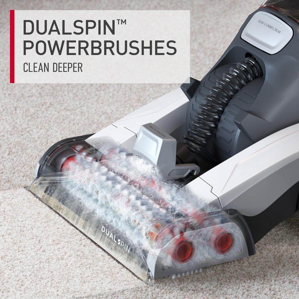 Close-up of DualSpin™ PowerBrushes from a carpet cleaner, designed to clean deeper by effectively removing dirt and stains from carpets.