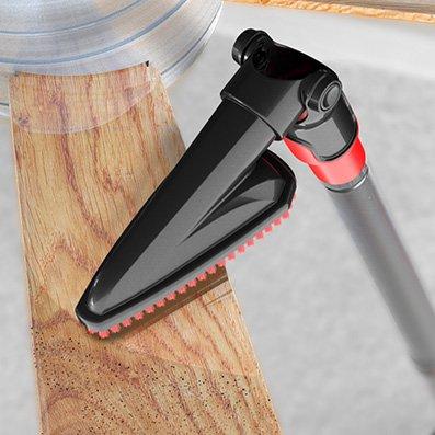 Close up of the hoover pivoting dusting brush effectively dusting the ceiling fan.