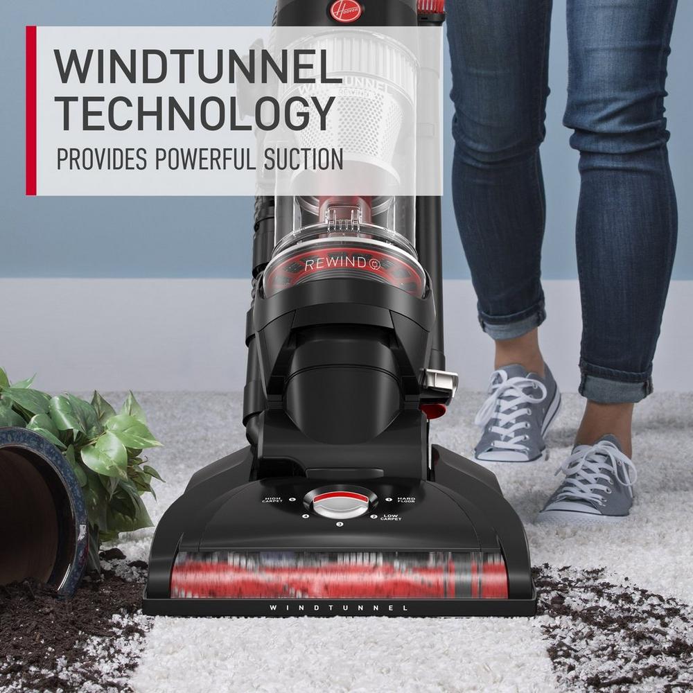 Hoover vacuum cleaner in action highlighting its windtunnel technology that provides powerful suction