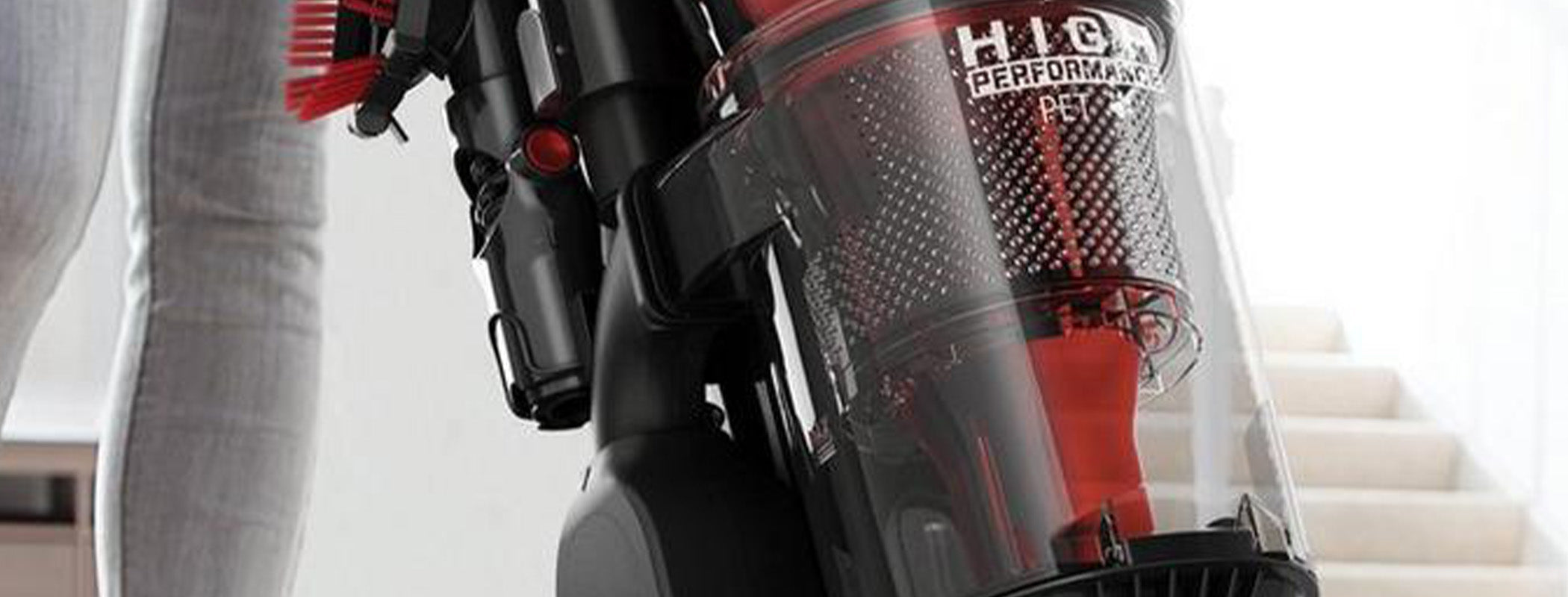 Close up of the Hoover vacuum cleaner's clear dustbin