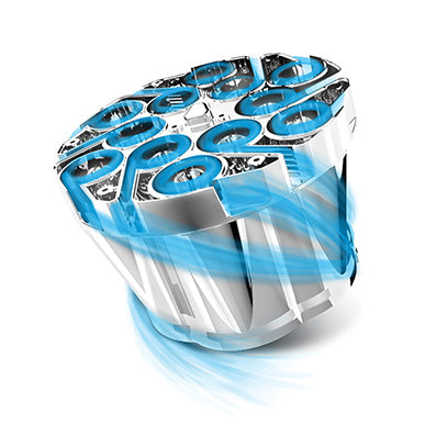 Close up of the filtration system from the hoover vacuum cleaner, highlighting the advanced airflow design that enhance suction power