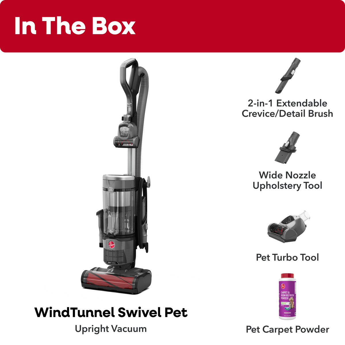 Hoover WindTunnel Swivel Pet Upright Vacuum + Pet Carpet Powder Bundle
