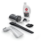 Close-up display of the Cleanslate Car cleaning bundle accessories, the dry debris tool, max extraction tool, bristle agitator insert, crevice insert and the 12 oz. auto solution.  
