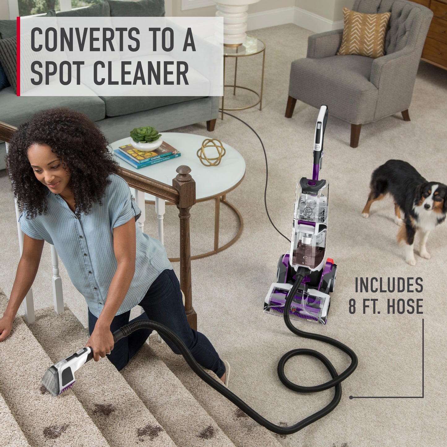 Hoover smartwash pet complete automatic carpet cleaner converts to a spot cleaner with 8ft hose perfect for tackling pet messes
