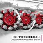 Close-up of five SpinScrub brushes designed to loosen, lift, and remove stubborn pet stains, showcasing their effective cleaning technology for carpets.