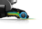 Side Close up view inside the vacuum cleaner's brushroll and suction pathway, illustrating the airflow design.  
